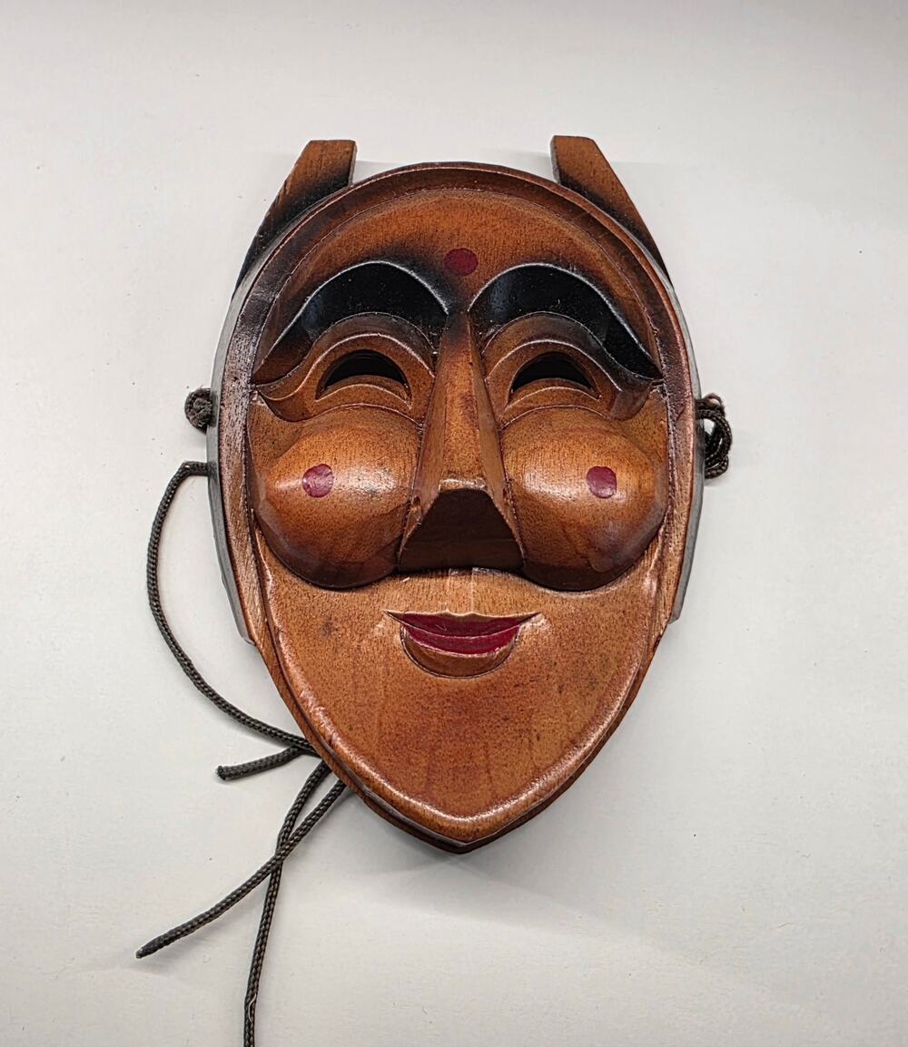 Vintage Korean Hahoe Style Hand Carved Wooden Wall Mask